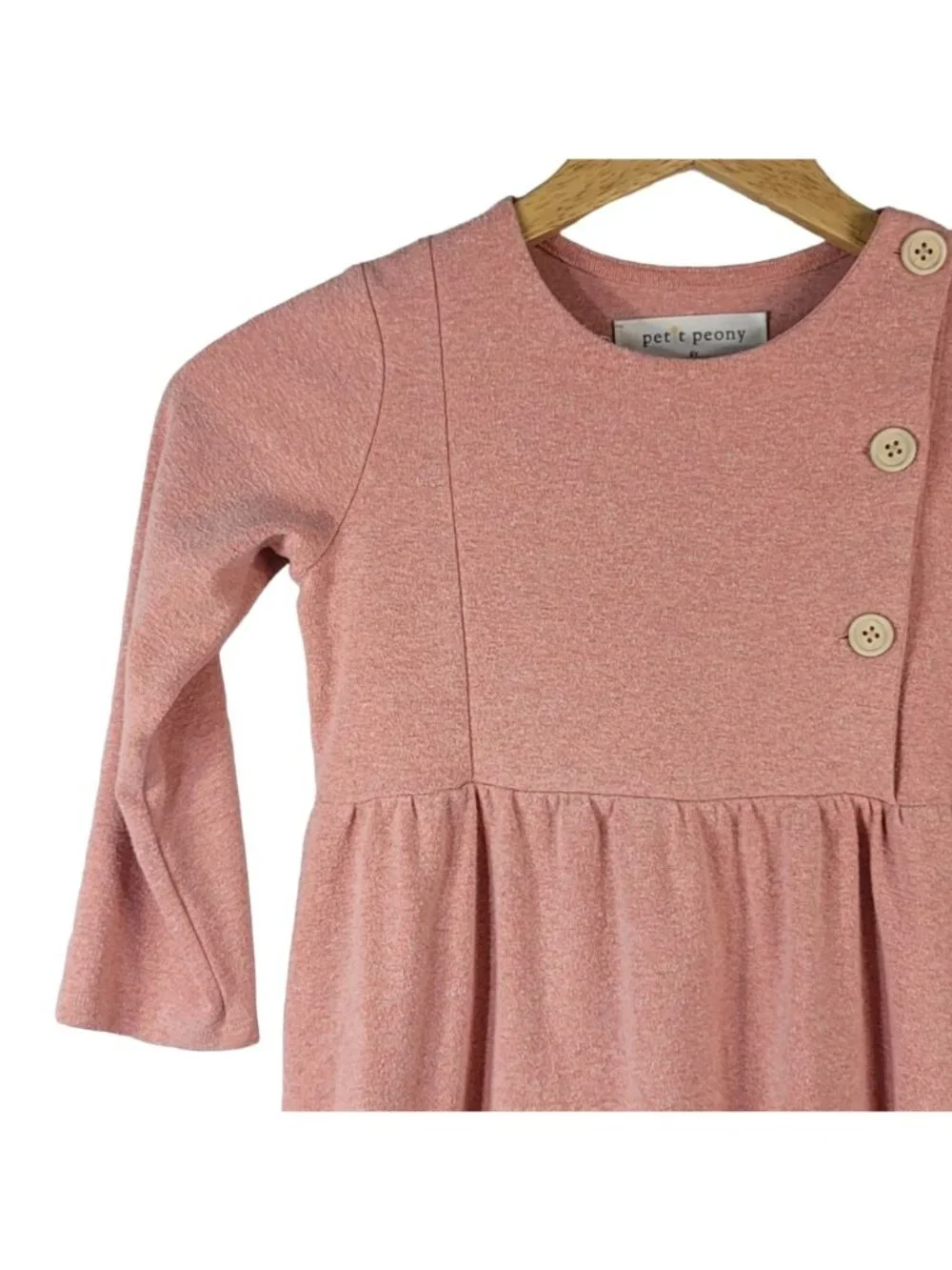 Petit Peony Girls Dress Pink Size 6 Y Side Buttons Round Neck Cotton Long Sleeve